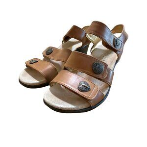 Alegria Brown Leather Strappy Sandals Comfort Wedges Shoes Hook Loop Sz 37 US 7